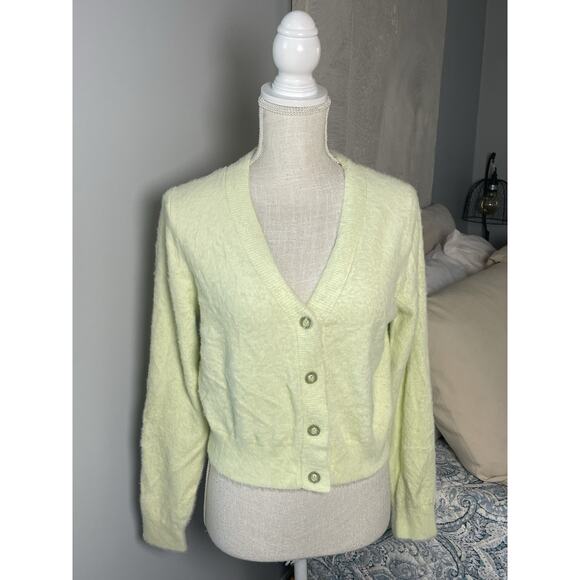 Willow & Wind Fuzzy Button Cardigan L Soft Pastel Green Knit Sweater Cozy Y2K - Picture 2 of 7